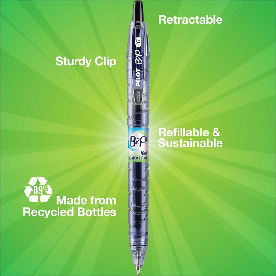 Pilot BeGreen B2P Fine Point Gel Pens - Fine Pen Point - 0.7 mm Pen Point Size - Refillable - Retractable - Black Gel-based Ink - Plastic Barrel - 1 Dozen. Picture 3