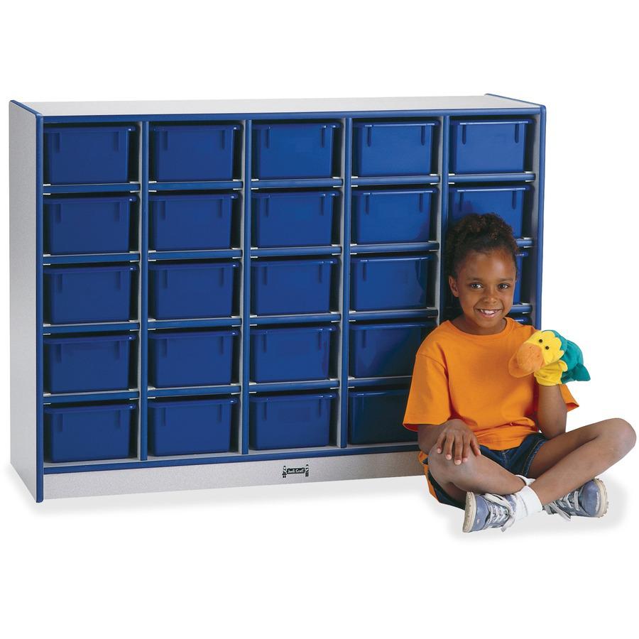 Jonti-Craft Rainbow Accents Cubbie-trays Storage Unit - 25 Compartment(s) - 35.5" Height x 48" Width x 15" Depth - Laminated - Light Wood - Blue - Rubber, Wood - 1 Each. Picture 5