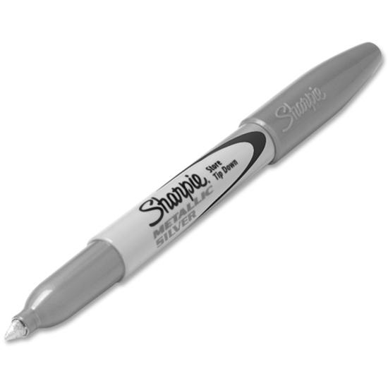 Sharpie Metallic Permanent Markers - Fine Marker Point - 0.5 mm Marker Point Size - Silver - Silver Barrel - 4 / Pack. Picture 2