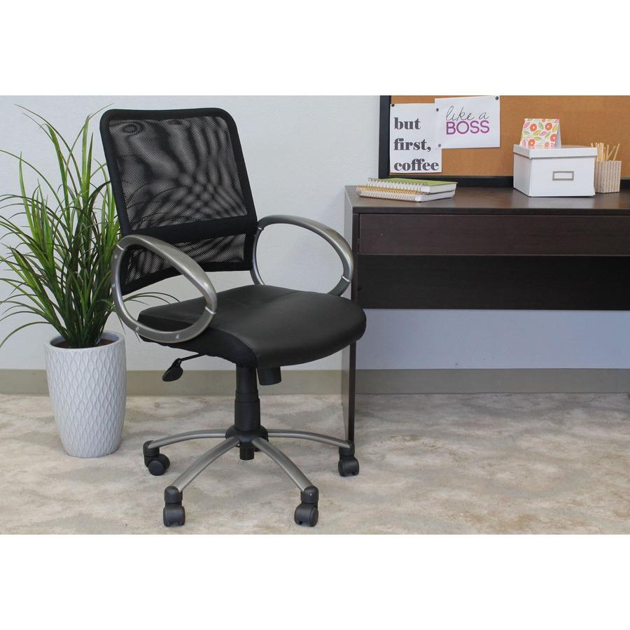 Lorell Mesh Mid-Back Task Chair - Black Leather Seat - 5-star Base - Black - 1 Each. Picture 5