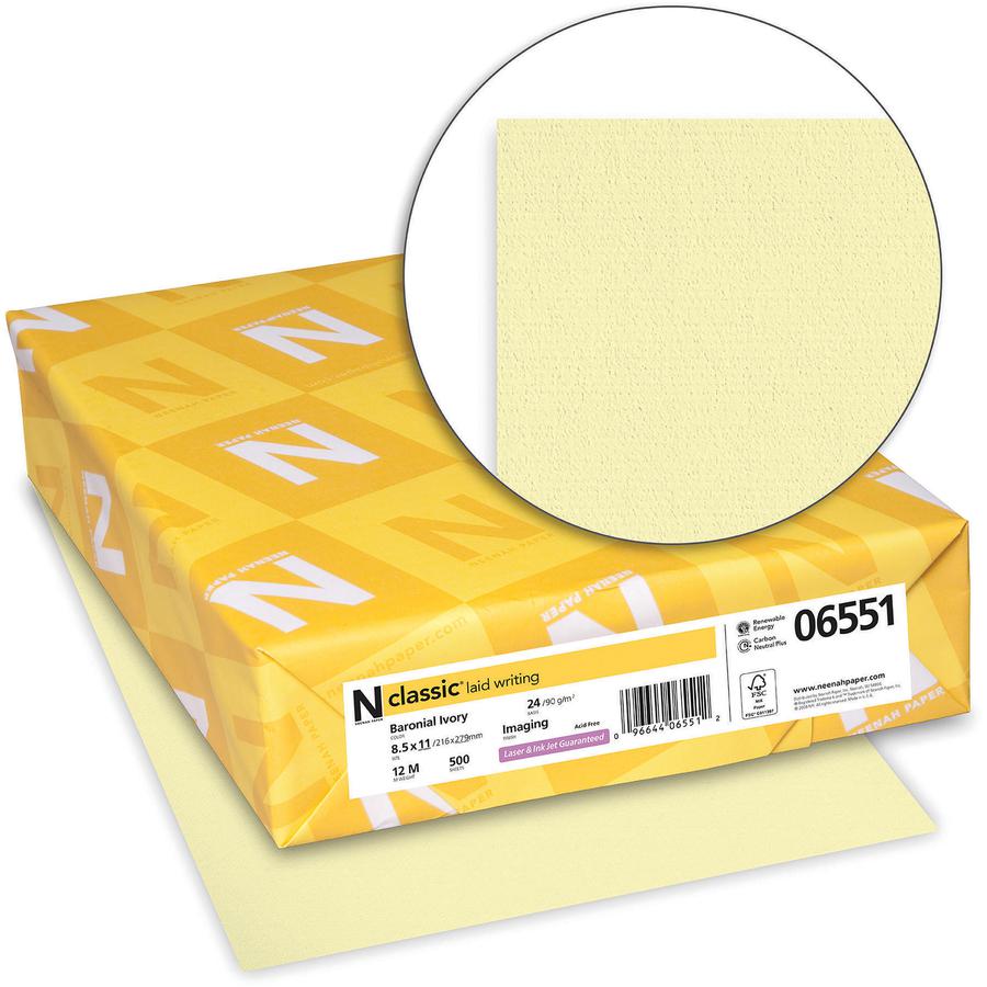 Classic Laid Writing Paper - Baronial Ivory - Letter - 8 1/2" x 11" - 24 lb Basis Weight - Laid - 500 Pack - Watermarked, Acid-free. Picture 3