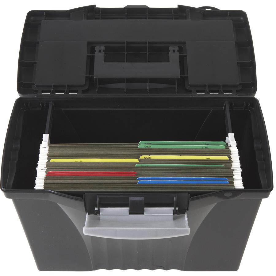 Storex Portable File Storage Box - External Dimensions: 14.5" Width x 10.5" Depth x 12"Height - Media Size Supported: Letter, Legal - Latching Closure - Plastic - Black - For File - Recycled - 1 / Car. Picture 9