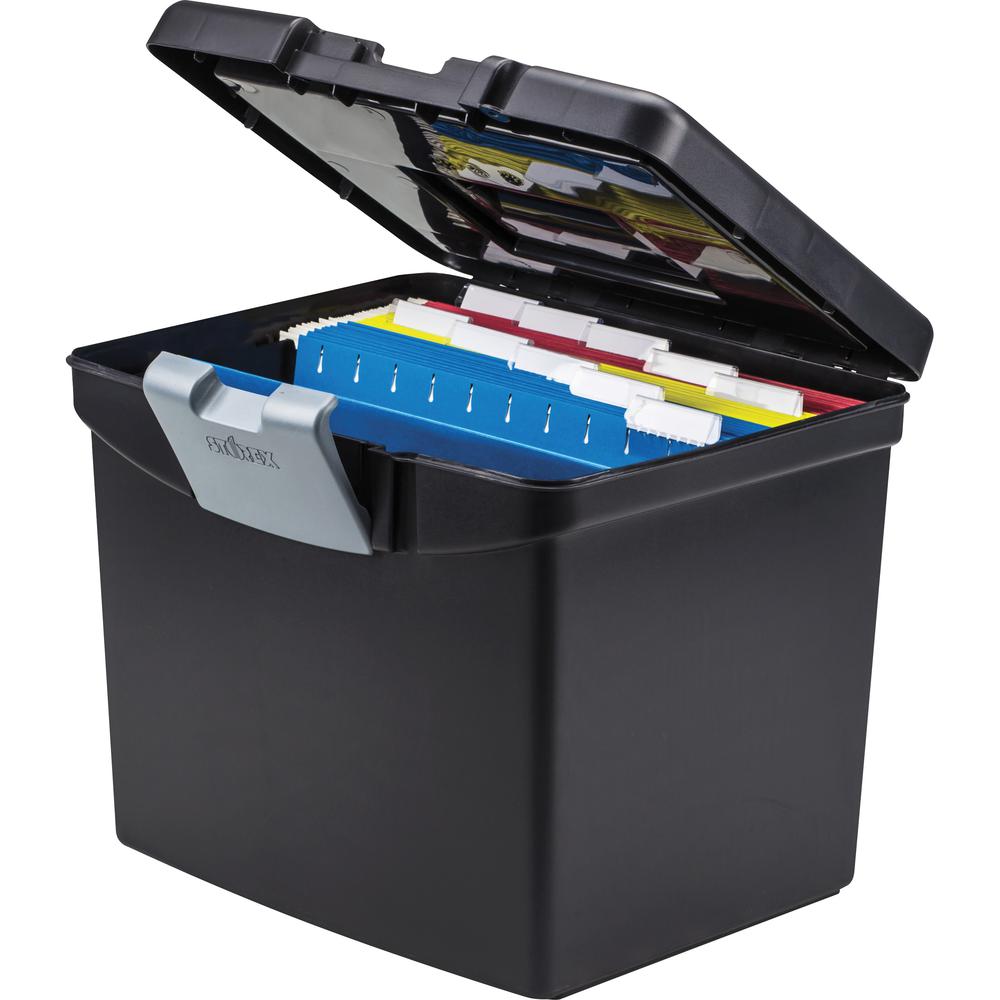 Storex Portable Storage Box - External Dimensions: 14.9" Length x 11" Width x 12.1"Height - Media Size Supported: Letter - Snap-tight Closure - Plastic - Black - For File - Recycled - 1 / Carton. Picture 4