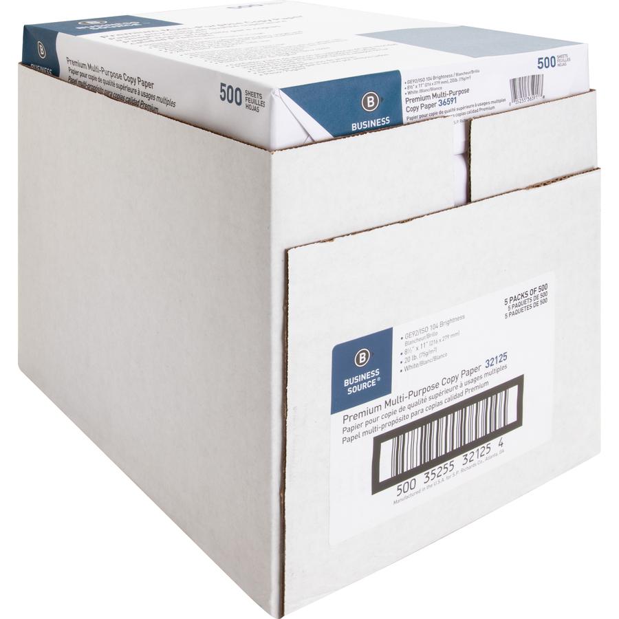 Business Source Premium Multipurpose Copy Paper - Letter - 8 1/2" x 11" - 20 lb Basis Weight - 2500 / Carton - White. Picture 10