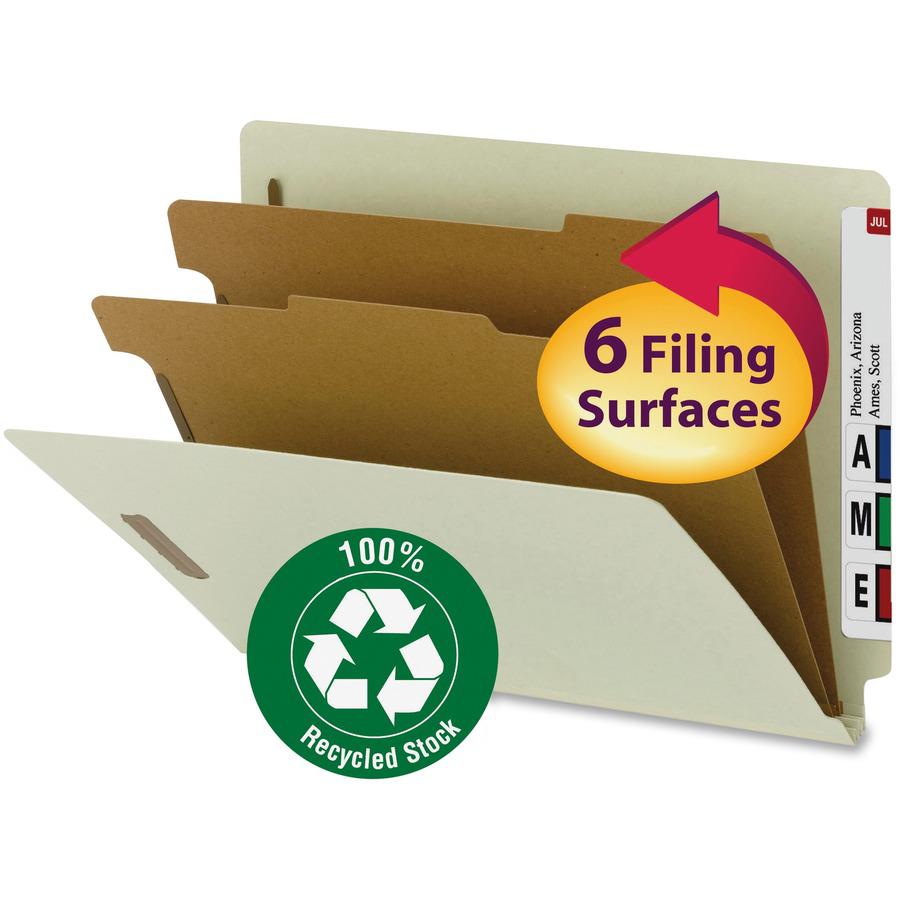 Smead Letter Recycled Classification Folder - 8 1/2" x 11" - 2" Expansion - 6 x 2K Fastener(s) - 2 Divider(s) - Pressboard - Gray, Green - 100% Recycled - 10 / Box. Picture 3