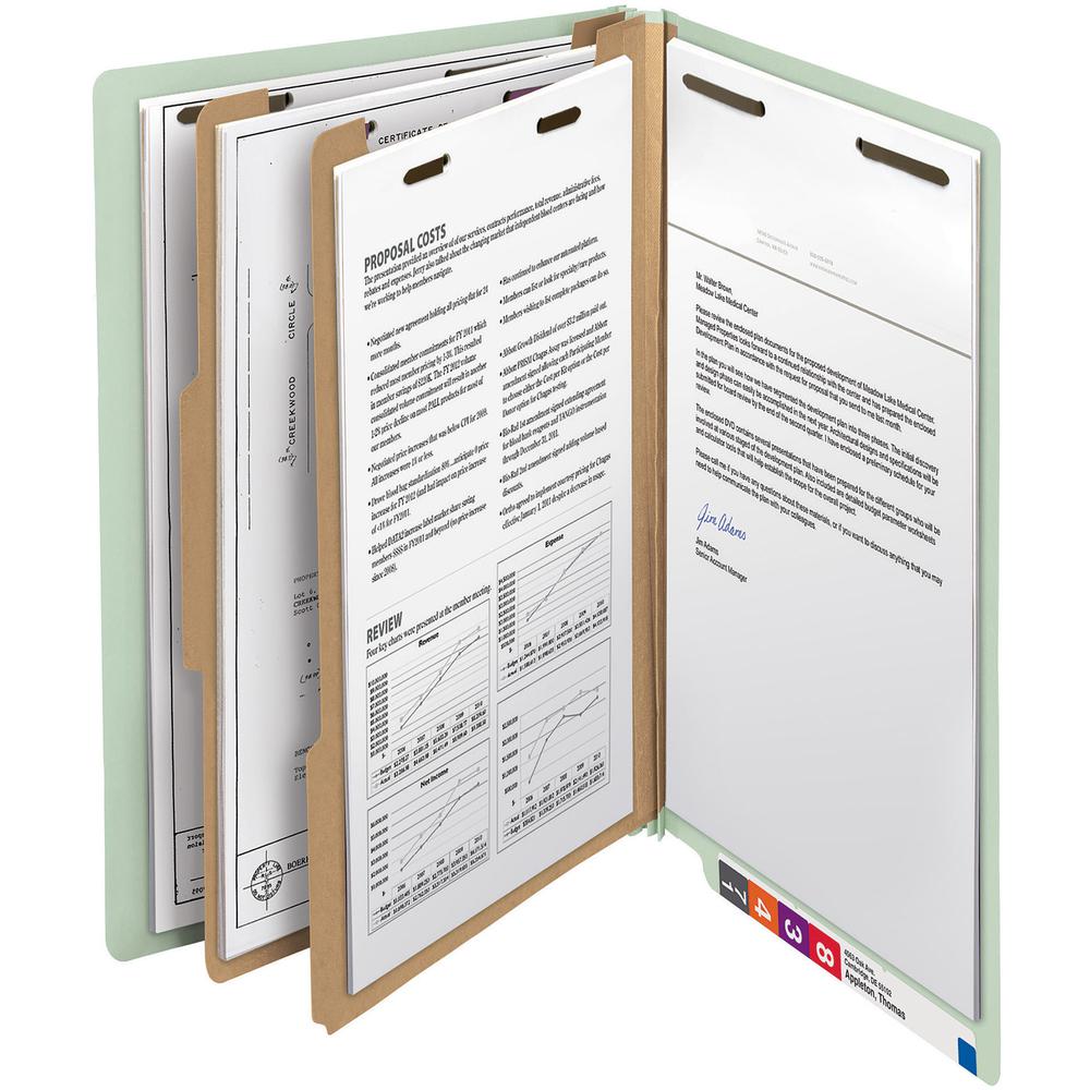 Smead Legal Recycled Classification Folder - 8 1/2" x 14" - 2" Expansion - 6 x 2K Fastener(s) - 2 Divider(s) - Pressboard - Gray, Green - 100% Recycled - 10 / Box. Picture 2
