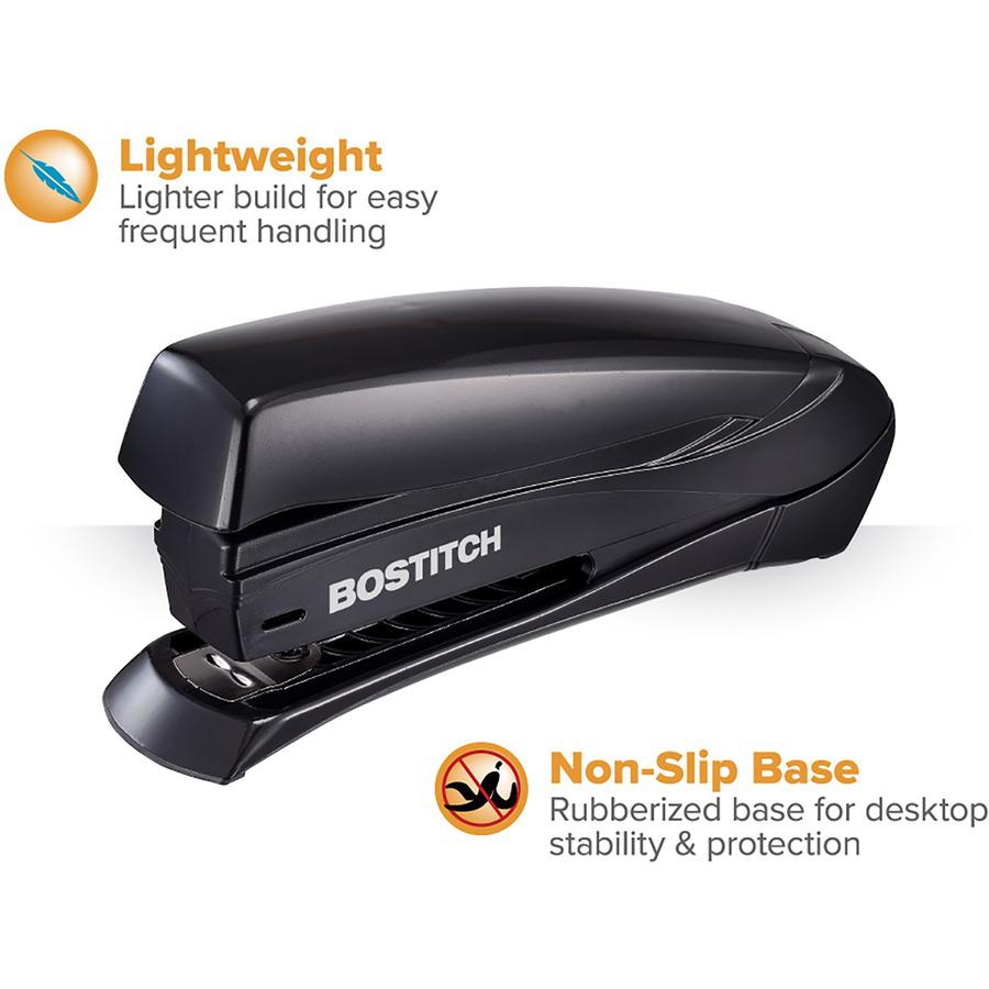 Bostitch Inspire 20 Spring-Powered Premium Desktop Stapler - 20 Sheets Capacity - 210 Staple Capacity - Full Strip - 1/4" Staple Size - 1 Each - Black. Picture 5