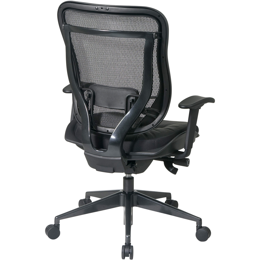 Office Star Mesh Back Executive Chair - Leather Black Seat - 5-star Base - Black - 20" Seat Width x 19" Seat Depth - 28" Width x 28.5" Depth x 44" Height. Picture 2