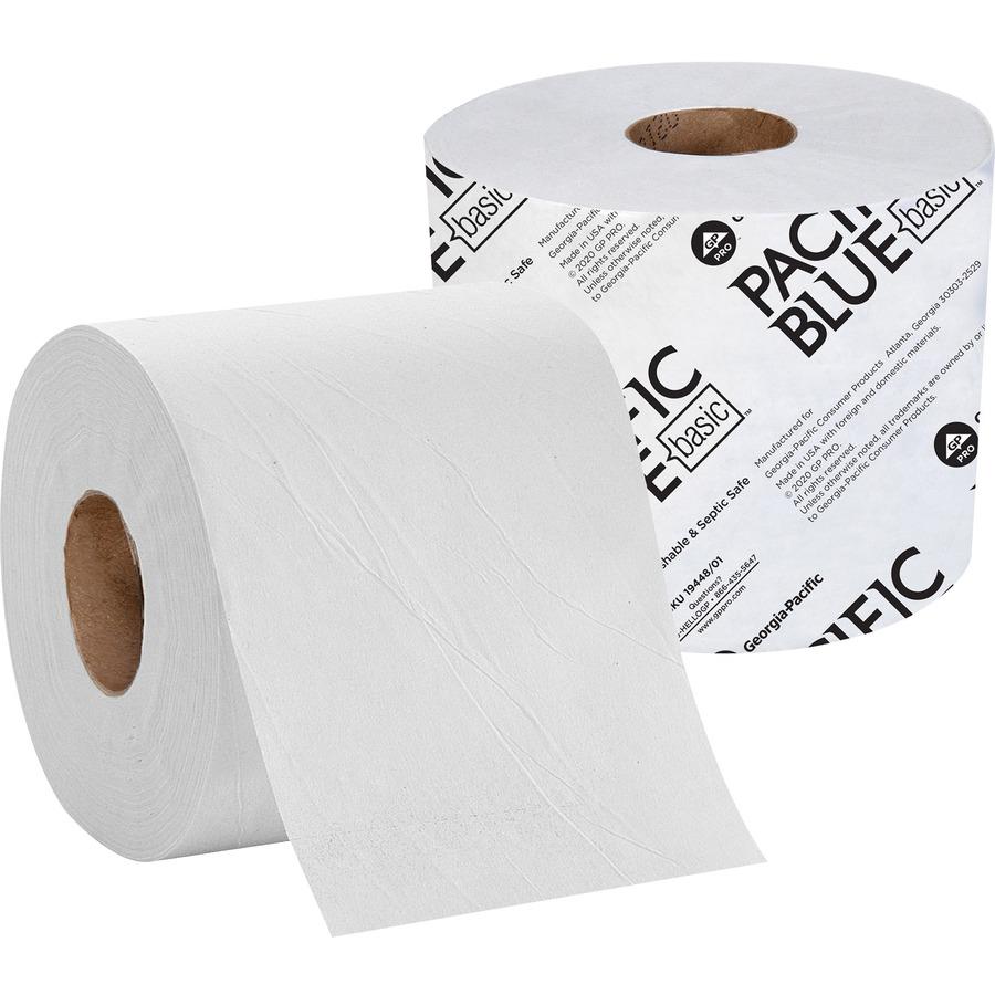 Pacific Blue Basic Standard Roll Toilet Paper - 3.95" x 4.05" - 1000 Sheets/Roll - White - 48 / Carton. Picture 5