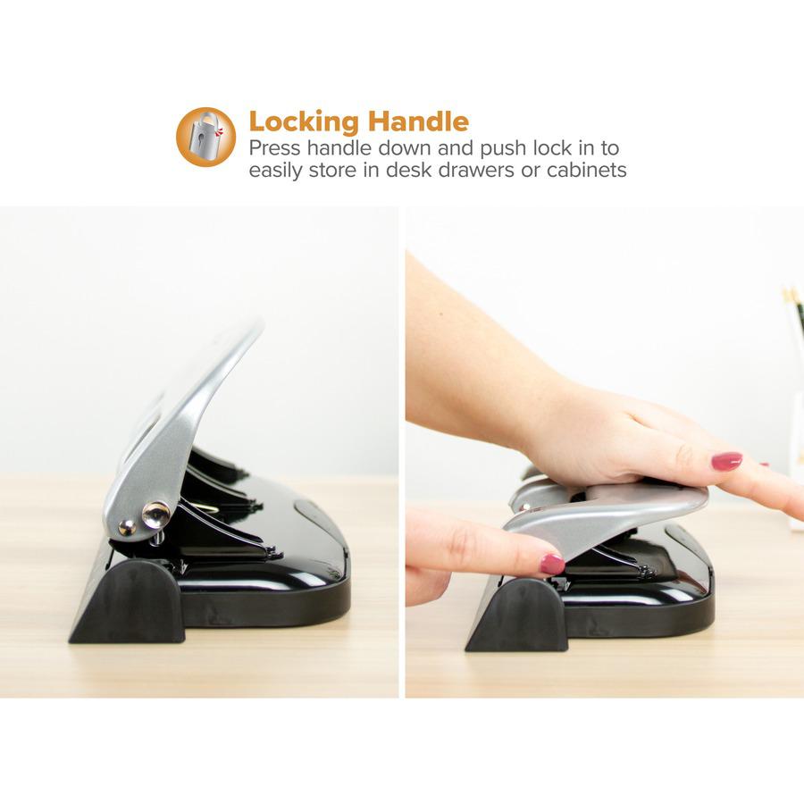 Bostitch EZ Squeeze&trade; 20 Three-Hole Punch - 3 Punch Head(s) - 20 Sheet - 9/32" Punch Size - 4.4" x 2" - Black, Silver. Picture 2