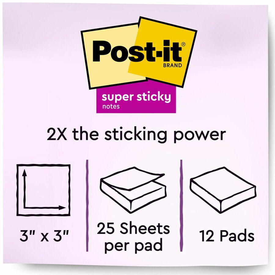 Post-it&reg; Super Sticky Full Adhesive Notes - 300 x Yellow - 3" x 3" - Square - 25 Sheets per Pad - Unruled - Sunnyside - Paper - 12 / Pack. Picture 3