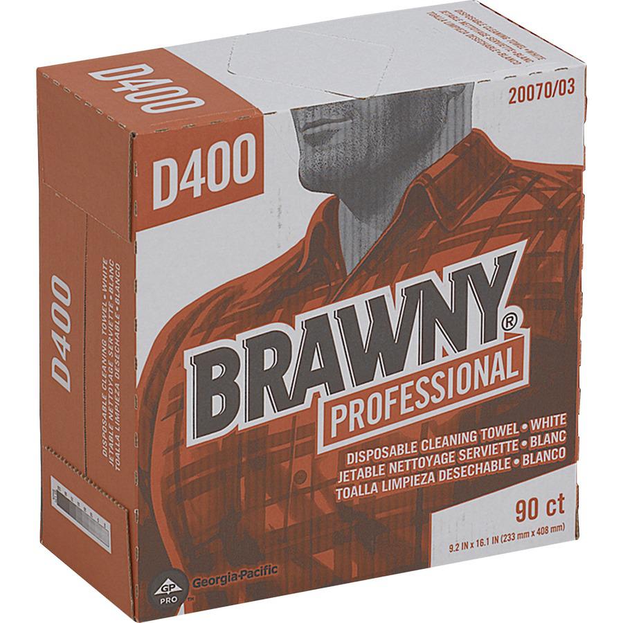 Brawny&reg; Professional D400 Disposable Cleaning Towels - 16.10" x 9.20" - White - 90 Per Box - 900 / Carton. Picture 5
