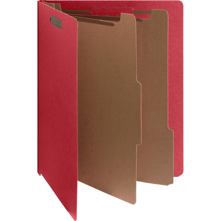 Nature Saver Letter Recycled Classification Folder - 8 1/2" x 11" - End Tab Location - 2 Divider(s) - Fiberboard - Bright Red - 100% Recycled - 10 / Box. Picture 2