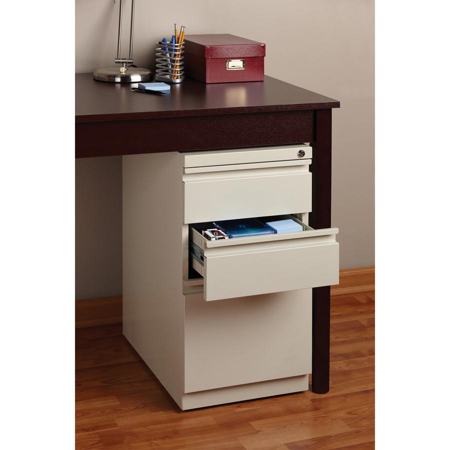 Lorell 20" Box/Box/File Mobile File Cabinet with Full-Width Pull - 15" x 20" x 27.8" - Letter - Ball-bearing Suspension, Security Lock, Recessed Handle - Putty - Steel - Recycled. Picture 13
