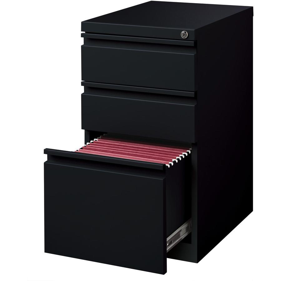 Lorell 20" Box/Box/File Mobile File Cabinet with Full-Width Pull - 15" x 20" x 27.8" - Letter - Ball-bearing Suspension, Recessed Handle, Security Lock - Black - Steel - Recycled. Picture 9