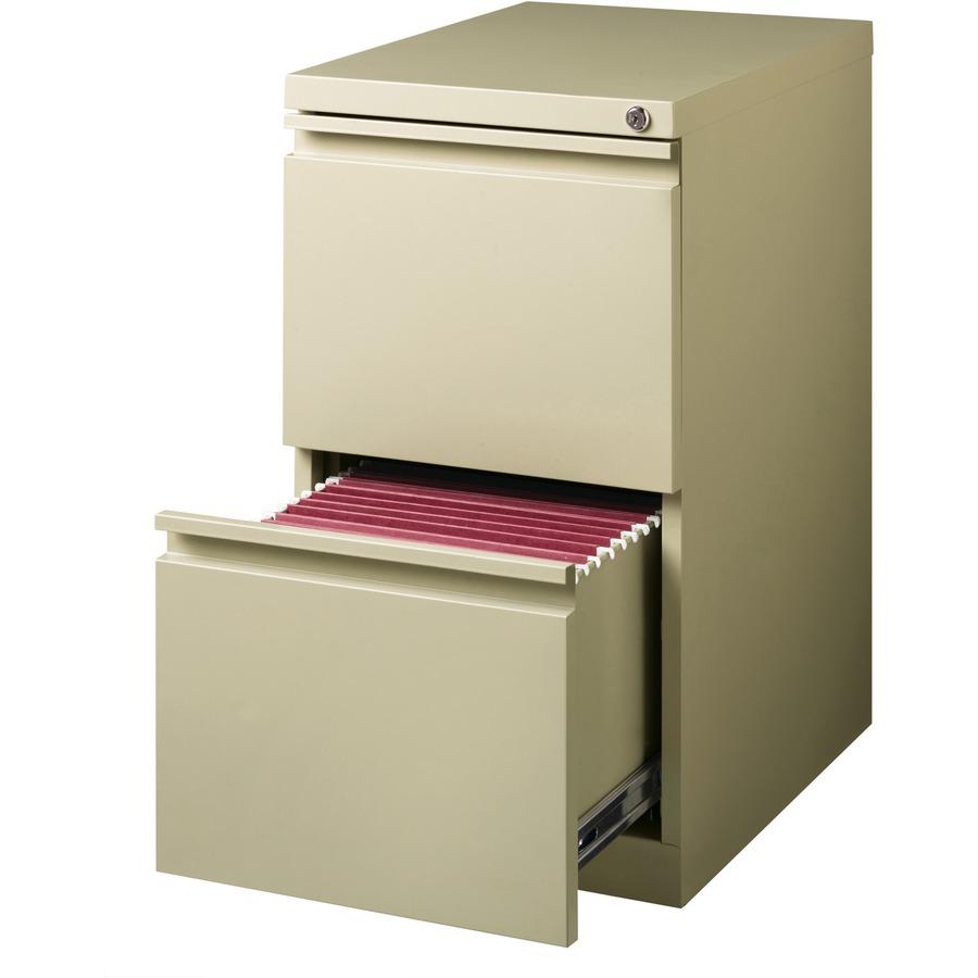 Lorell 20" File/File Mobile File Cabinet with Full-Width Pull - 15" x 20" x 27.8" - Letter - Recessed Handle, Ball-bearing Suspension, Security Lock - Putty - Steel - Recycled. Picture 11