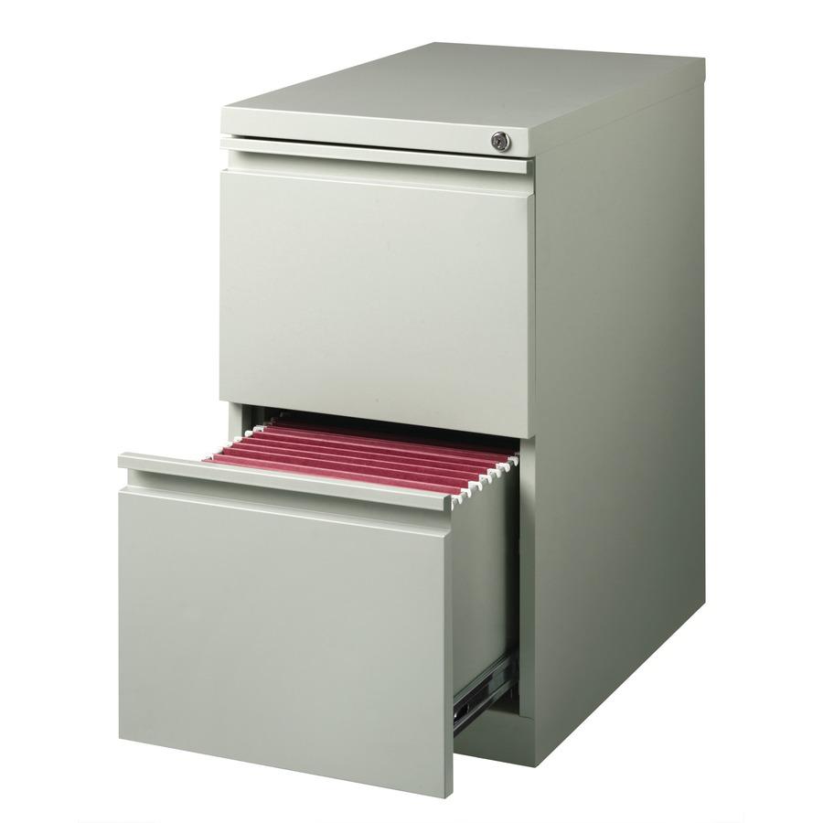 Lorell 23" File/File Mobile File Cabinet with Full-Width Pull - 15" x 22.9" x 27.8" - 2 x Drawer(s) for File - Letter - Vertical - Ball-bearing Suspension, Security Lock, Recessed Handle - Light Gray . Picture 10