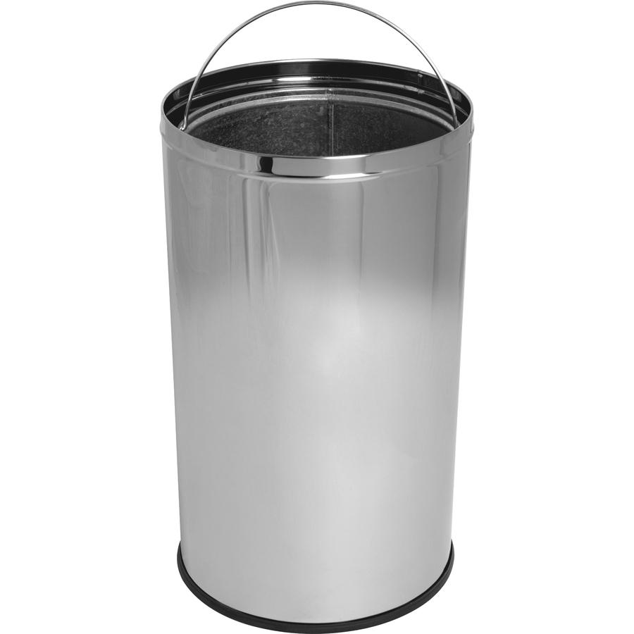 Genuine Joe Push Open Round Top Receptacle - 12 gal Capacity - Round - Durable - 29.2" Height x 14.8" Diameter - Stainless Steel - 1 Each. Picture 2