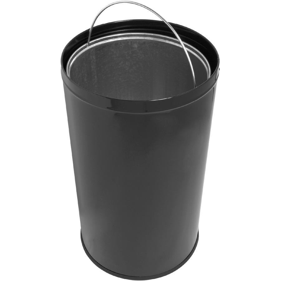 Genuine Joe Push Open Round Top Receptacle - 12 gal Capacity - Round - 29.2" Height x 14.8" Diameter - Black, Silver - 1 Each. Picture 3