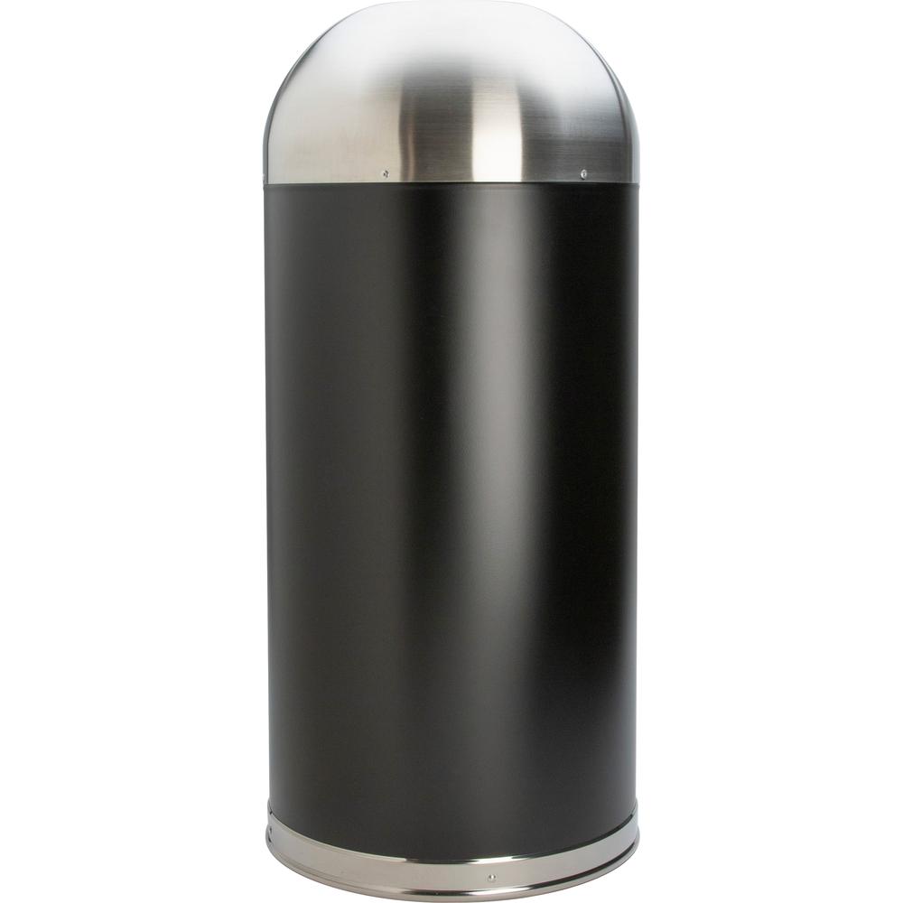 Genuine Joe 15 Gallon Dome Top Trash Receptacle - 15 gal Capacity - Durable, Powder Coated, Easy to Clean - 40" Height x 16.5" Diameter - Stainless Steel - Black, Silver - 1 Each. Picture 7