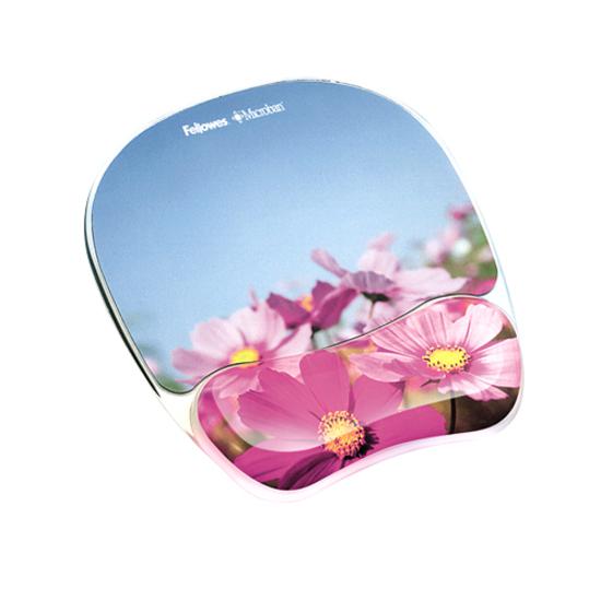 Fellowes Photo Gel Mouse Pad Wrist Rest with Microban&reg; - Pink Flowers - 9.25" x 7.88" x 0.88" Dimension - Multicolor - Rubber, Gel - Stain Resistant, Skid Proof - 1 Pack. Picture 2