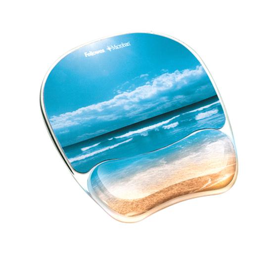 Fellowes Photo Gel Mouse Pad Wrist Rest with Microban&reg; - Sandy Beach - 9.25" x 7.88" x 0.88" Dimension - Multicolor - Rubber, Gel - Stain Resistant, Skid Proof - 1 Pack. Picture 3