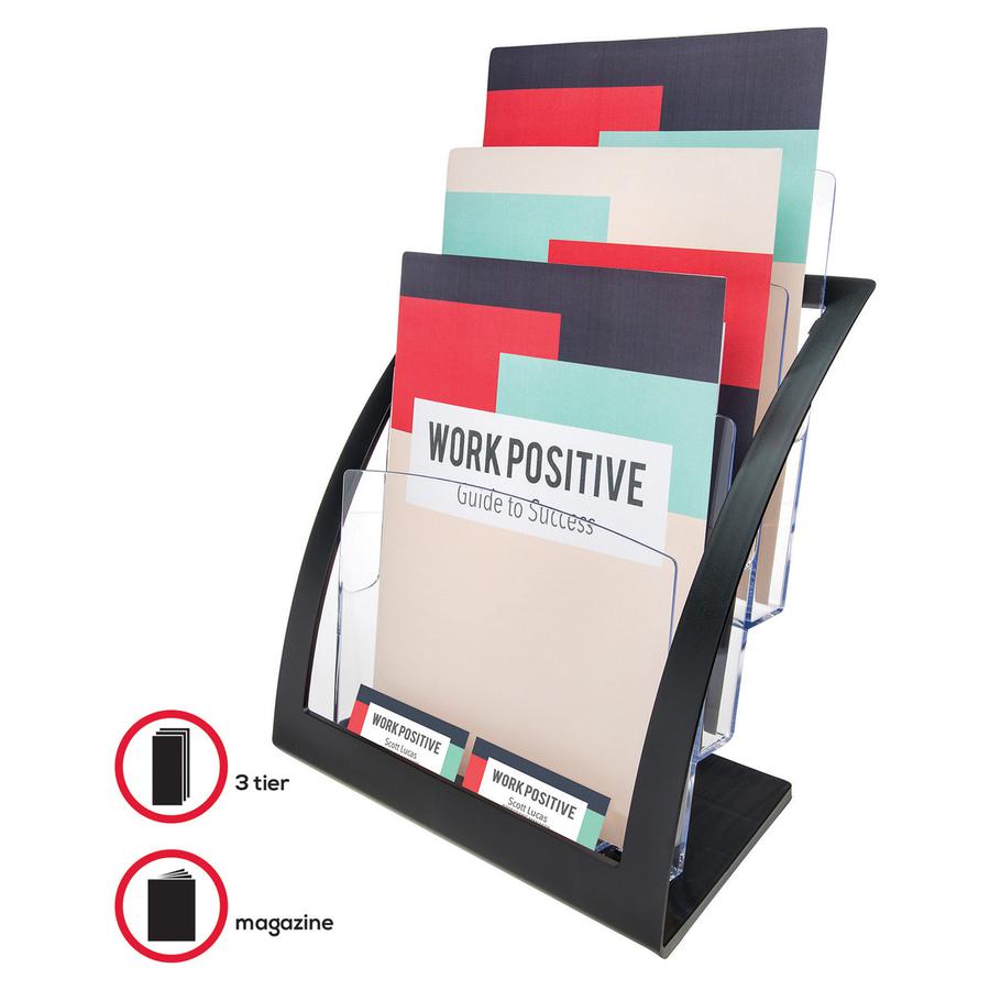 Deflecto Contemporary Literature Holder - 3 Compartment(s) - 3 Tier(s) - 13.3" Height x 11.2" Width x 6.9" DepthDesktop, Counter - Durable, Business Card Holder - Plastic - 1 Each. Picture 10