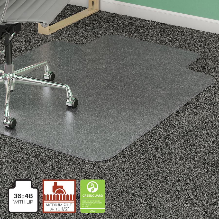 Lorell Medium-pile Chairmat - Carpeted Floor - 48" Length x 36" Width x 0.13" Thickness - Lip Size 10" Length x 19" Width - Vinyl - Clear - 1Each. Picture 13