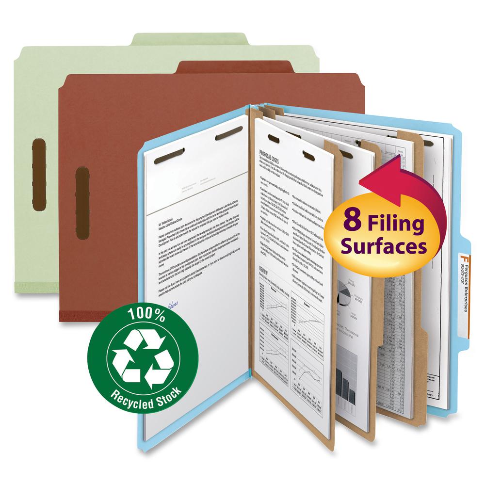Smead 2/5 Tab Cut Legal Recycled Classification Folder - 3" Folder Capacity - 8 1/2" x 14" - 3" Expansion - 2 x 2K Fastener(s) - Top Tab Location - Right of Center Tab Position - 3 Divider(s) - Pressb. Picture 5