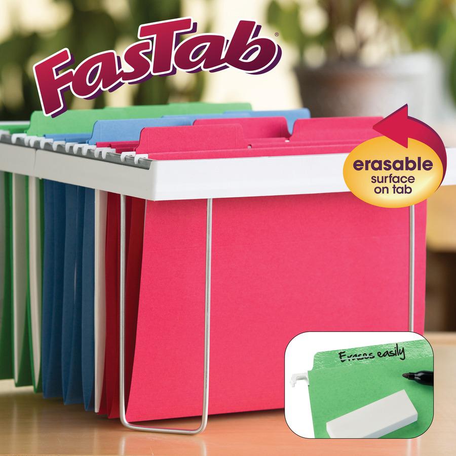 Smead FasTab 1/3 Tab Cut Letter Recycled Hanging Folder - 8 1/2" x 11" - Top Tab Location - Assorted Position Tab Position - Blue, Green, Red - 10% Paper Recycled - 18 / Box. Picture 2