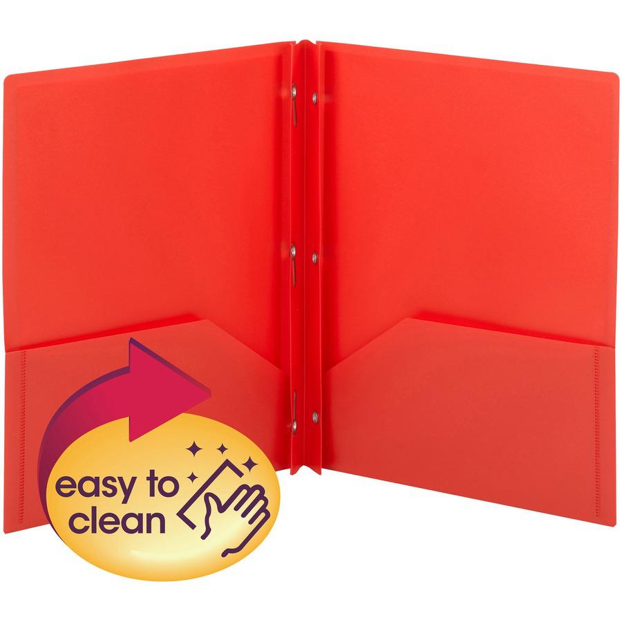 Smead Poly Two-Pocket Folders with Fasteners - Letter - 8 1/2" x 11" Sheet Size - 50 Sheet Capacity - 2 Pocket(s) - Polypropylene - Red. Picture 3