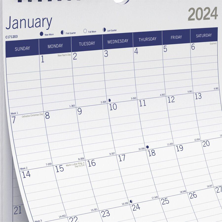 Blueline EcoLogix Wall Calendar - Monthly - 12 Month - January 2024 - December 2024 - 1 Month Single Page Layout - 12" x 17" Sheet Size - White, Brown, Green - Chipboard - Reinforced, Eco-friendly, Re. Picture 7