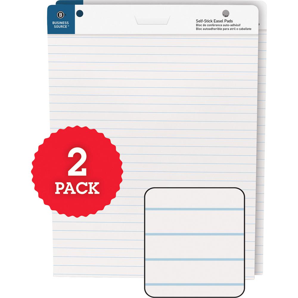 Business Source 25"x30" Lined Self-stick Easel Pads - 30 Sheets - 25" x 30" - White Paper - Cardboard Cover - Self-stick - 2 / Carton. Picture 3