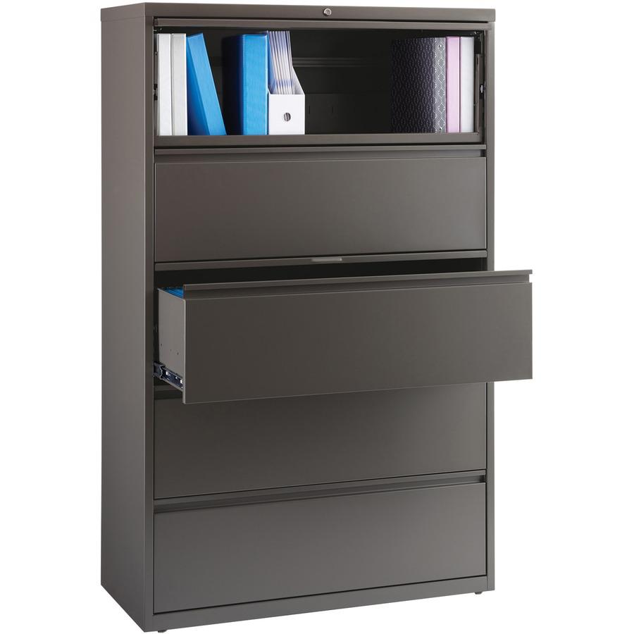 Lorell Fortress Series Lateral File w/Roll-out Posting Shelf - 42" x 18.6" x 67.6" - 1 x Shelf(ves) - 5 x Drawer(s) for File - Letter, Legal, A4 - Lateral - Magnetic Label Holder, Ball Bearing Slide, . Picture 8