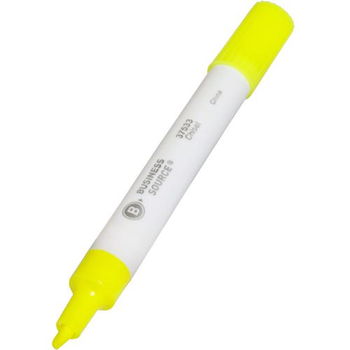 Business Source Chisel Tip Yellow Value Highlighter - Chisel Marker Point Style - Yellow - White Barrel - 1 Dozen. Picture 6