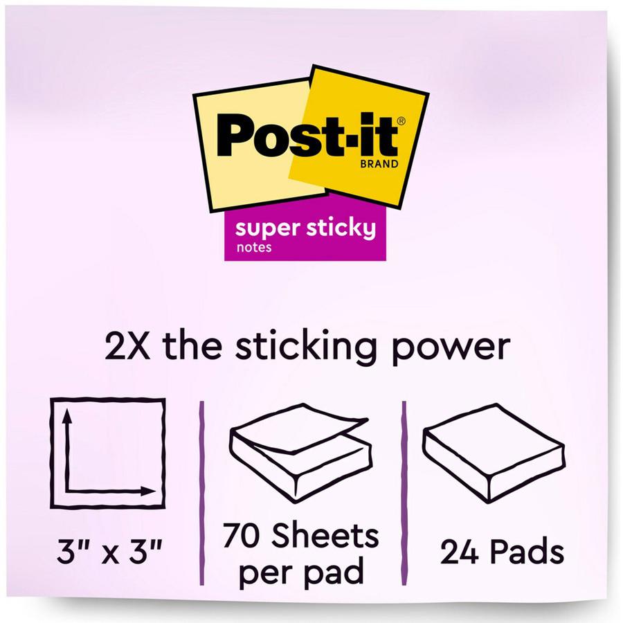 Post-it&reg; Super Sticky Notes Cabinet Pack - Playful Primaries Color Collection - 1680 x Electric Glow Assorted - 3" x 3" - Square - 70 Sheets per Pad - Unruled - Candy Apple Red, Sunnyside, Lucky G. Picture 3