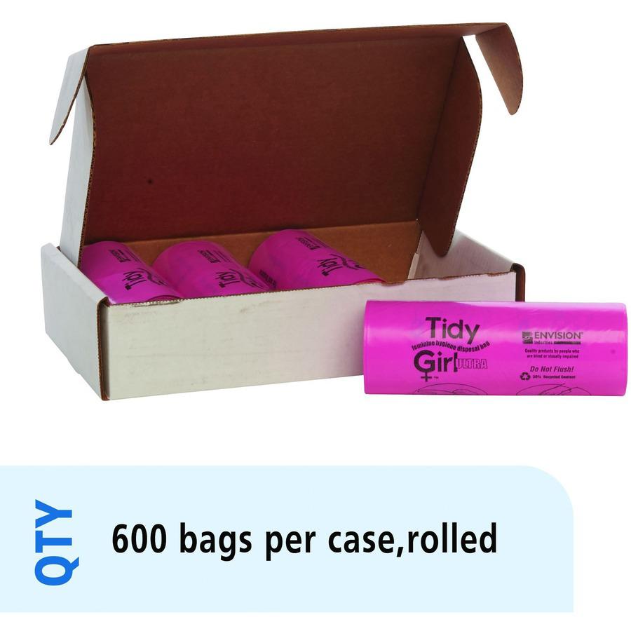 Stout Tidy Girl Feminine Hygiene Disposable Bags - 7.25" Width x 14" Length - 1.20 mil (30 Micron) Thickness - Pink - Plastic - 600/Box - Sanitary - Recycled. Picture 7