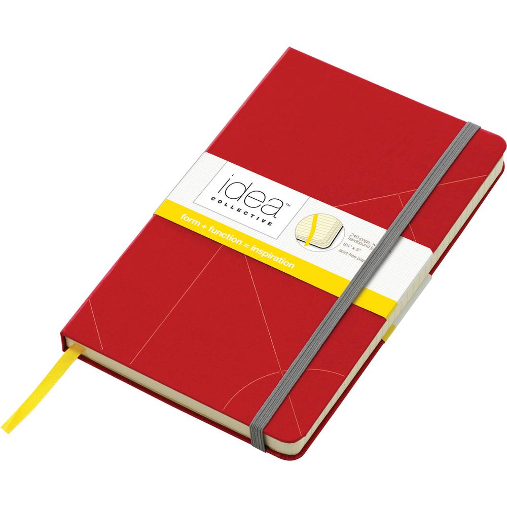 TOPS Idea Collective Hard Cover Journal - 120 Sheets - 5" x 8 1/4" - 0.63" x 5" x 8.3" - Cream Paper - Red Cover - Acid-free, Durable Cover, Ribbon Marker, Elastic Closure, Pocket - 1 Each. Picture 2