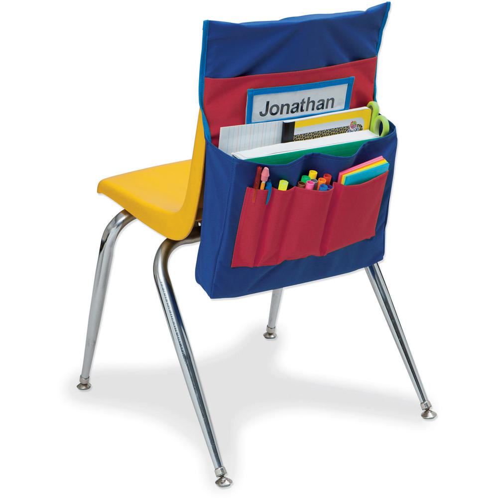 Pacon Chair Storage Pocket Chart - 6 Pocket(s) - 2 Large Pockets - 4 Small Pockets - 18.5" Height x 14.5" Width x 2.5" Depth - No - Blue, Red - Polyester - 1Each. Picture 3