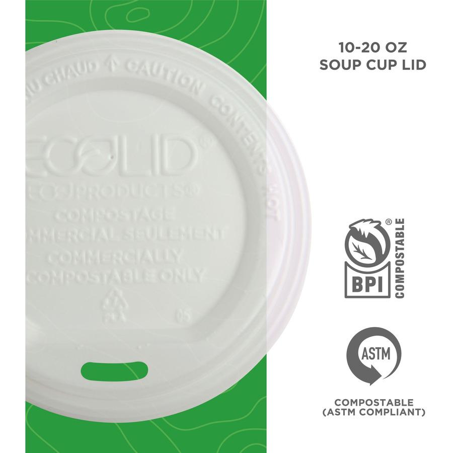 Eco-Products Renewable EcoLid Hot Cup Lids - Polylactic Acid (PLA) - 16 / Carton - White. Picture 8