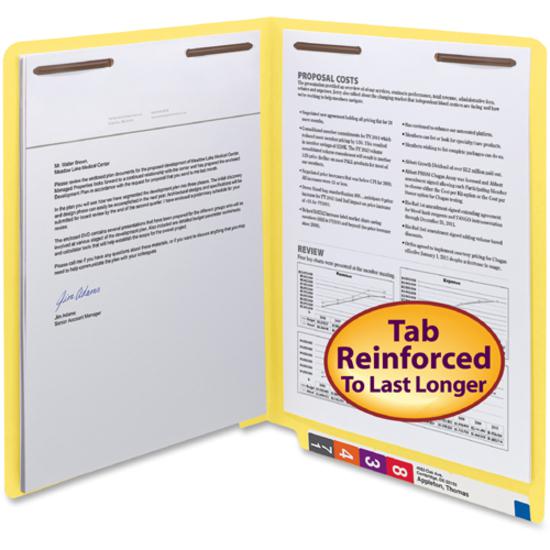 Smead WaterShed/CutLess Straight Tab Cut Letter Recycled End Tab File Folder - 8 1/2" x 11" - 2 x 2B Fastener(s) - End Tab Location - Yellow - 30% Paper Recycled - 50 / Box. Picture 11
