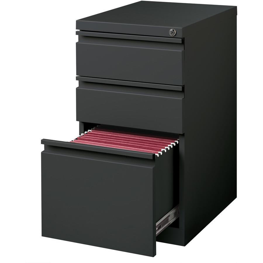 Lorell 20" Box/Box/File Mobile File Cabinet with Full-Width Pull - 15" x 19.9" x 27.8" - 3 x Drawer(s) for Box, File - Letter - Mobility, Casters, Drawer Extension, Security Lock, Recessed Drawer, Bal. Picture 9