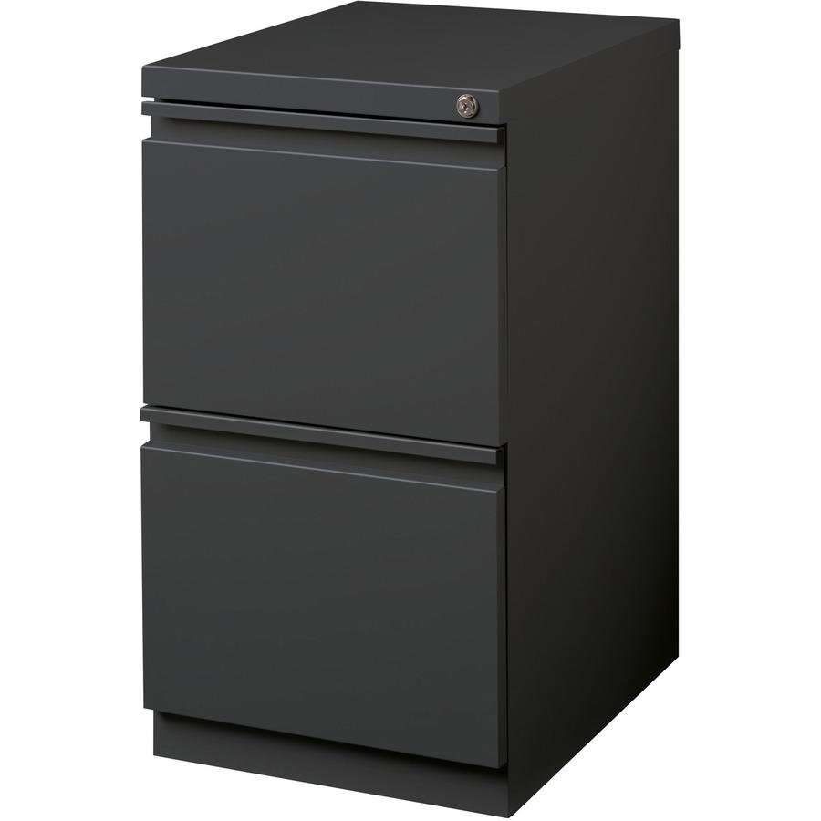 Lorell 20" File/File Mobile File Cabinet with Full-Width Pull - 15" x 19.9" x 27.8" - 2 x Drawer(s) for File - Letter - Recessed Drawer, Security Lock, Ball-bearing Suspension, Casters - Charcoal - St. Picture 9