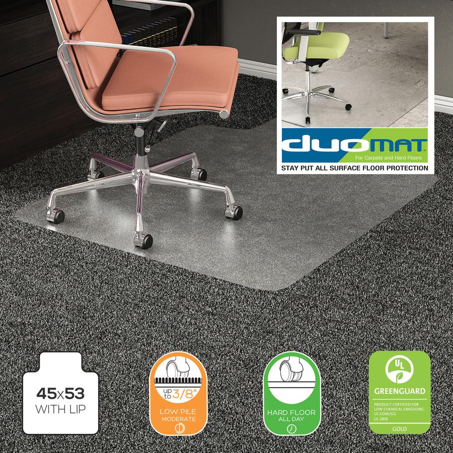 Deflecto DuoMat Carpet/Hard Floor Chairmat - Carpet, Hard Floor - 53" Length x 45" Width - Lip Size 25" Length x 12" Width - Rectangle - Classic - Clear. Picture 9