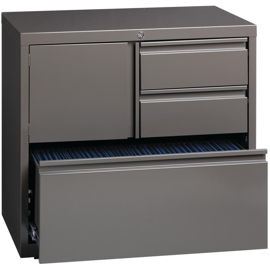Lorell 30" Personal Storage Center Lateral File - 30" x 18.6" x 28" - 3 x Drawer(s) for File, Box - A4, Letter, Legal - Hanging Rail, Glide Suspension, Grommet, Cable Management, Interlocking, Reinfor. Picture 8