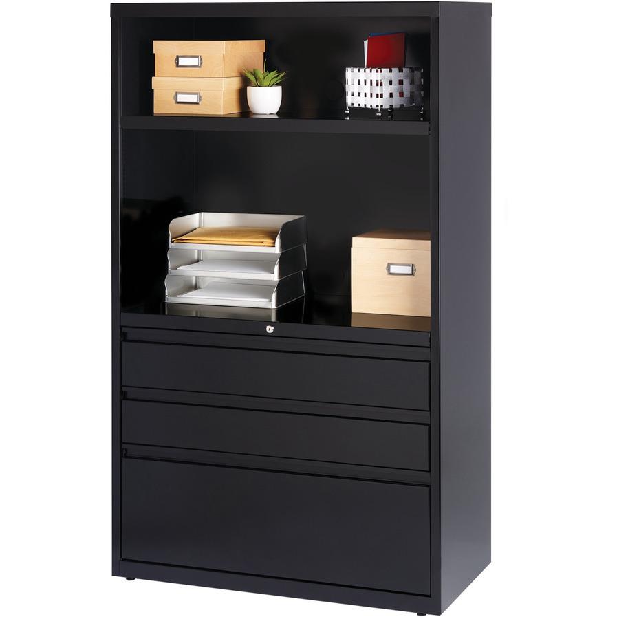 Lorell File/File Lateral File Combo Unit - 36" x 18.6" x 60" - 2 x Shelf(ves) - 3 x Drawer(s) for Box, File - Legal, Letter, A4 - Lateral - Cable Management, Leveling Glide, Adjustable Glide, Locking . Picture 6
