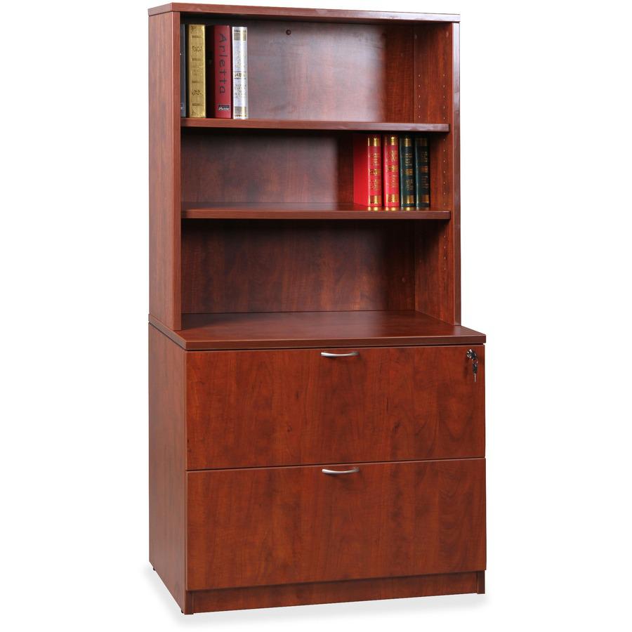 Lorell Essentials Cherry Laminate Stack-on Bookshelf - 36" x 15" x 36" - 2 x Shelf(ves) - Lockable - Cherry, Laminate - MFC, Polyvinyl Chloride (PVC) - Assembly Required. Picture 9