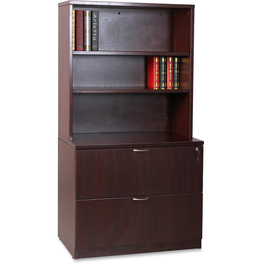 Lorell Essentials Series Stack-on Bookshelf - 36" x 15" x 36" - 2 x Shelf(ves) - Stackable - Mahogany, Laminate - MFC, Polyvinyl Chloride (PVC) - Assembly Required. Picture 9