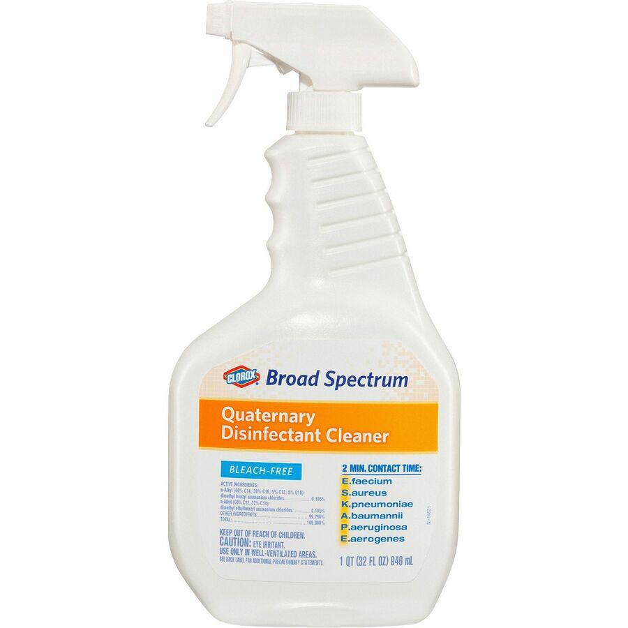 Clorox Broad-Spectrum Quaternary Disinfectant Cleaner - For Multi Surface - 32 fl oz (1 quart) - 9 / Carton - Fragrance-free, Bleach-free, Disinfectant - White. Picture 2
