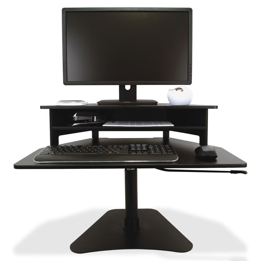 Victor High Rise Adjustable Stand Up Desk Converter - Adjustable Standing Desk - 12" to 16.75" Height x 28" Width x 23" Depth - Laminate - Steel, Wood - Black. Picture 7
